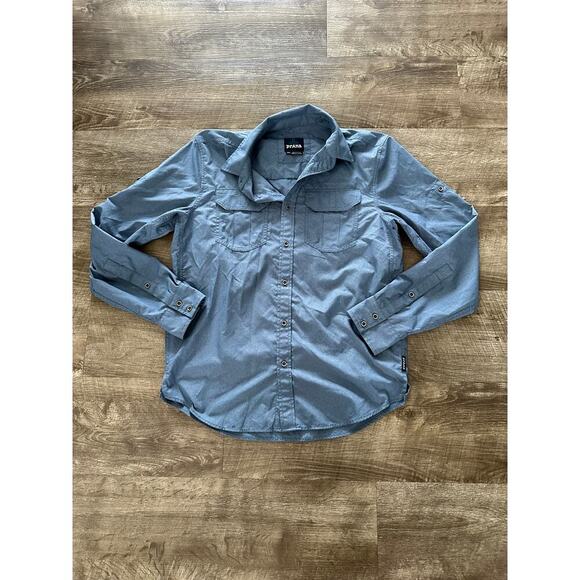 Prana Mens Button Down Long Sleeve Woven Shirt Sz S Casual Hiking Outdoors Blue - Picture 1 of 7